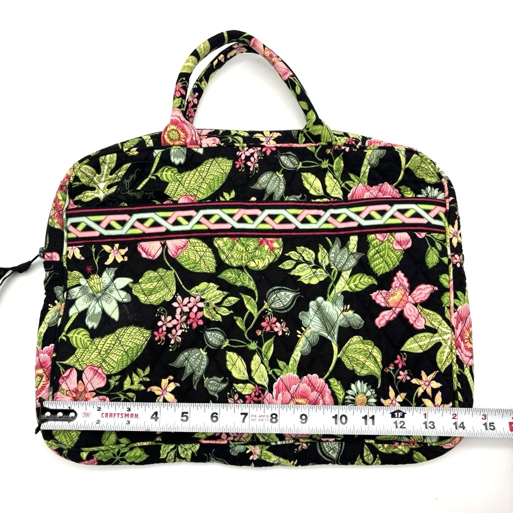 2007 Vera Bradley Retired Botanica Black Green Floral Quilted Laptop Case 14x11